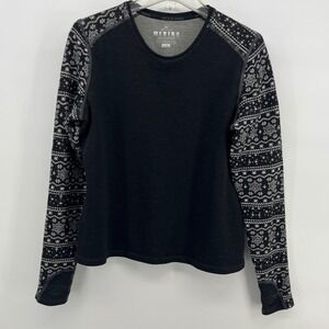 Terramar Woolskins Merino Fair Isle Snowflake Print Long Sleeve Top Women's L